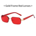 Polygonal rimless sunglasses featuring a gold metal frame and red tinted lenses - Gold Frame Red Lenses