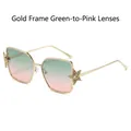 Gold star sunglasses with green-pink gradient lenses and textured metal frame - Regular / Regular (Includes 13% VAT) Gold Frame with Green Pink Lenses