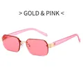 Fashionable rimless polygon sunglasses with gold metal frame and pink tinted lenses - Regular / Standard Gold Frame with Pink Lenses