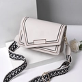 White minimalist envelope crossbody bag with V-pattern and wide geometric strap - White