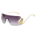 Occhiali da sole senza montatura con lenti sfumate viola e decoro cigno dorato - Montura Oro Lenti Sfumate Grigie