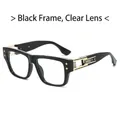 Lunettes rétro monture carrée noire épaisse avec branches dorées ajourées et verres clairs - Standard / Standard (incluant facture TVA 13 %) Monture noire avec verres transparents