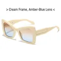 Classic oversized butterfly sunglasses in cream frame with tea-blue gradient lenses - Regular / Standard Cream Frame with Brown Blue Lenses