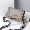 Chic sage green PU leather crossbody bag with asymmetric flap and jacquard wide strap - Green