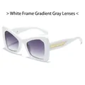 Chic oversized white cat-eye sunglasses with gradient grey lenses and woven metal trim - Regular / Regular White Frame Gradient Grey Lenses