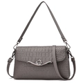 Grey faux crocodile leather crossbody bag with sparkling silver ring buckle decoration - Purple