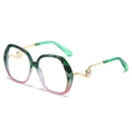 Oversized gradient green frames sunglasses with gold pearl wavy temple detail - Green Leopard Frame