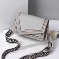 Gray faux leather flap crossbody bag with geometric wide strap and metal hardware - Gray
