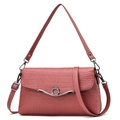 Elegant dusty rose shoulder bag with crocodile texture and silver ring buckle - Dusty Pink