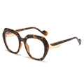 Lunettes carrées chic en écaille de tortue avec détails dorés et verres clairs - Monture Léopard Verre Clair
