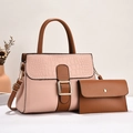 Set borsa a mano rosa e marrone con trama a pietra, tracolla e grande capacità - Rosa