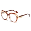 Lunettes de soleil carrées tendance avec monture géométrique marron et champagne translucide - Monture Thé Transparente Verres Transparents