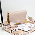 Borsa a tracolla patchwork tricolore beige, bianca e gialla con cinturino a motivi - Cachi