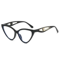Chic black butterfly sunglasses with gold hollow temples and pearl accents - Regular Black Frame