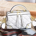 Borsa a scatola bianca trapuntata con tracolla larga a righe verdi e rosse distintive - Bianco