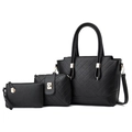 Schwarzes Kunstleder-Handtaschen-Set mit gesteppter Tote, Umhängetasche und Clutch - 3-teiliges Taschen-Set / Schwarz