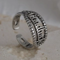 Retro vintage steel ring in silver finish featuring lucky Good Luck text engraving - Good Luck Slogan Style (R567)
