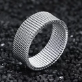 Minimalist silver mesh ring crafted from flexible stainless steel woven metal - US 7 / Silver