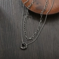Zweilagige silberne Titanstahlkette mit ineinandergreifendem Dreiring-Anhänger - Silber Doppelschicht Ring Stil (M-N963)