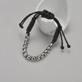 Unisex black woven rope bracelet with adjustable cord and silver metal cylinders - Splicing Square Bead Woven Bracelet