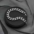 Pulsera de cadena de eslabones plateada pulida con cierre de langosta en negro - Color Acero