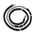 Industrial style stainless steel beaded necklace with matte black beads and silver chain - Black and Silver