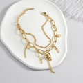 Double-layer gold heart and star tassel bracelet with elegant chain link design - Heart Star Bracelet