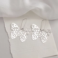 Elegant hollow butterfly drop earrings in silver stainless steel with long hook design - Steel