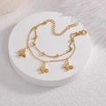 Double-layer gold butterfly pendant bracelet in stainless steel with adjustable lobster clasp - Gold (Butterfly Pendant)
