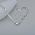 Collana a doppio strato in titanio con perle e zircone rettangolare in argento - Collana di Perle Bianche con Zircone Quadrato