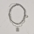 Three-layer silver titanium steel hip hop necklace with engraved round and military pendants - Three-layer Layered Silver Pendant Style (M-WLN112)