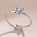 Elegant silver butterfly ring with sparkling crystals and adjustable open band design - Adjustable Open / Steel