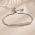 Polished silver stainless steel box chain ID bracelet with adjustable slider closure - Kids Style (Steel Color)