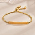 Adjustable golden stainless steel box chain bracelet with a smooth curved bar for DIY engraving - Kids Style (Gold)