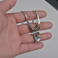 Silver dual-layered necklace featuring square zirconia pendant in a hollow frame - Silver (Square Zircon)
