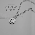 Edelstahl-Gliederkette im Hip-Hop-Stil mit Smiley-Anhänger und Sternenauge - Silber-Lächeln-Halskette