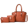 Ensemble 3 pièces de sacs cabas matelassés marron avec bandoulière et pochette assortie - Ensemble de 3 sacs / Jaune Terre