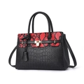 Grande borsa a mano alla moda rossa e nera con trama a coccodrillo e lucchetto d'oro - Patchwork Serpente Rosso e Nero