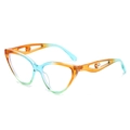Fashionable butterfly frame sunglasses with gradient orange-blue tint and pearl temple detail - Standard (Incl. VAT) Blue and Tea Frame