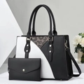 Contrast leopard print tote bag and envelope wallet set with detachable shoulder strap - Black