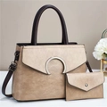 Detail view of khaki two-piece handbag set with pebble texture and adjustable strap - Vintage Khaki