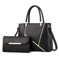 Ensemble sac à main noir en simili cuir avec détails dorés et portefeuille assorti - Noir