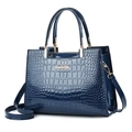 Deep blue faux crocodile leather crossbody bag with dual handles and gold Danbaoly logo - Blue