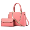 Ensemble sac à main rose en similicuir pour femmes avec détails dorés élégants - Rose