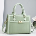 Structured mint green striped tote bag with gold hardware and removable shoulder strap - 28x11x21cm / Green