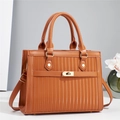 Brown striped handbag with golden hardware and adjustable shoulder strap for women - 28x11x21cm / Earthy Yellow