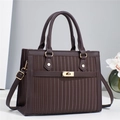 Deep brown pleated handbag with golden hardware and adjustable shoulder strap for women - 28x11x21cm / Coffee