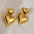 Boucles d'oreilles cœur dorées luxe français avec design double cœur irrégulier - Style Double Cœur Poli Miroir (Style 1)