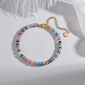 Pulsera de cuentas coloridas de acero inoxidable con piedras macaron y cierre langosta - Rosa Púrpura