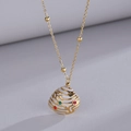 14K gold shell pendant necklace with colorful gems and tiny beads chain detail - Gold